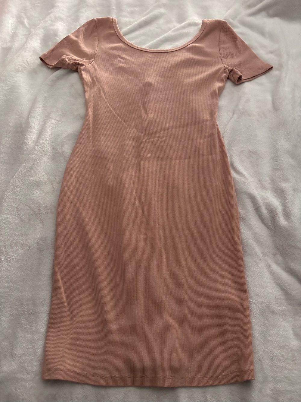 H&M Pink Scoop Neck Ribbed Bodycon Midi Dress